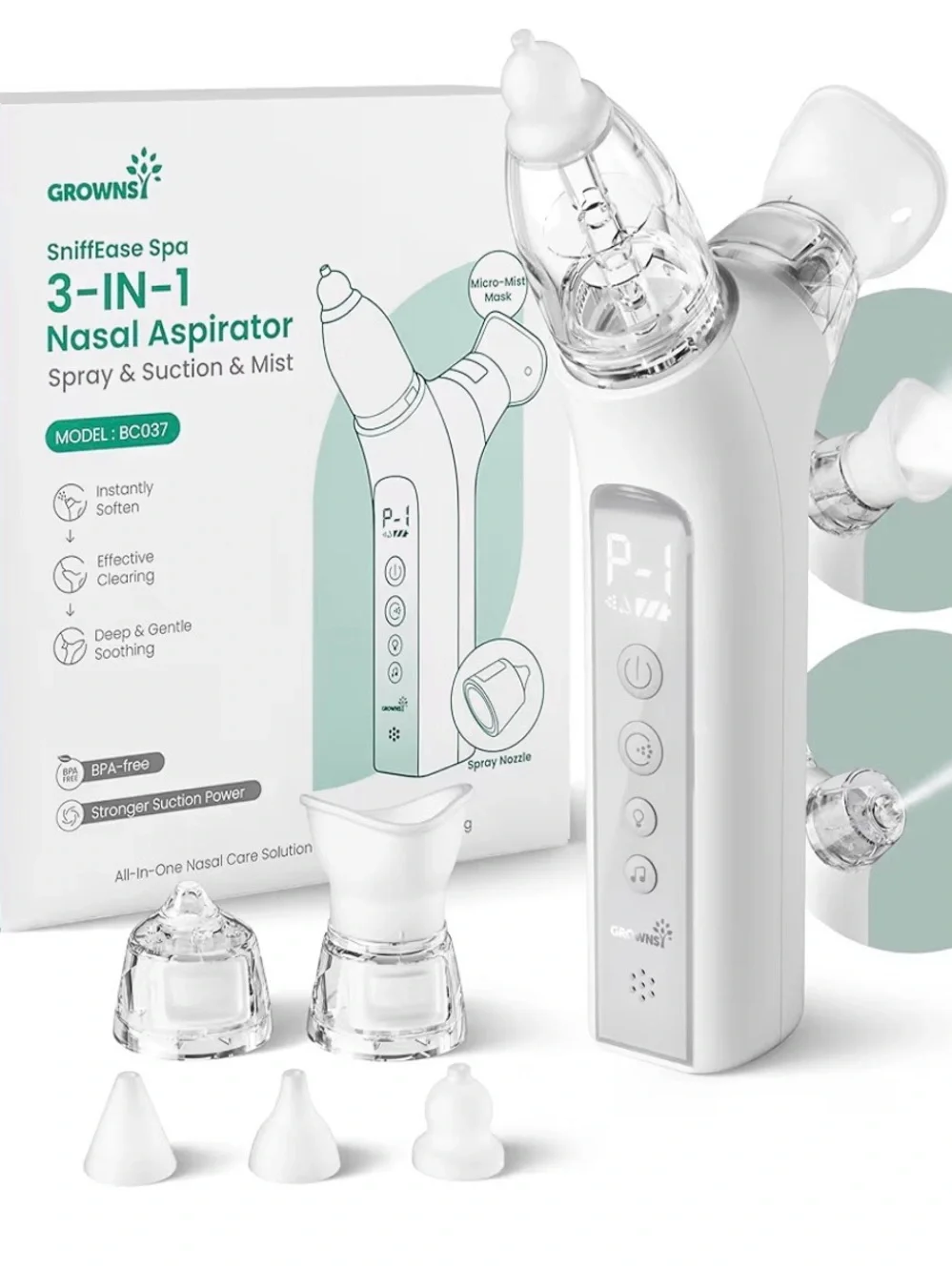 NWT - GROWNSY 3-in-1 Nasal Aspirator for Kids - White